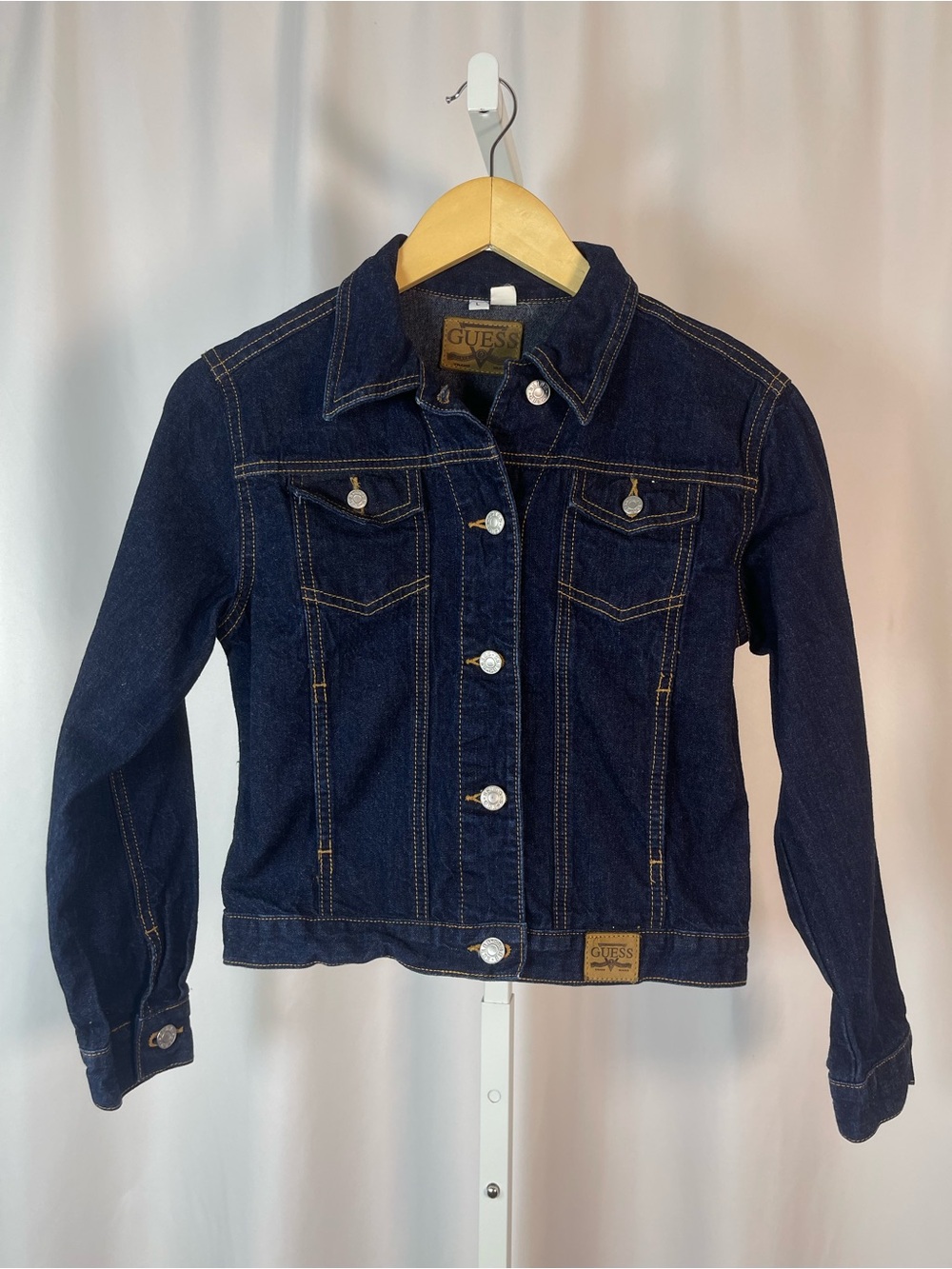 GUESS Large Indigo Denim Trucker Jean Jacket Dark Wash Western Southwestern